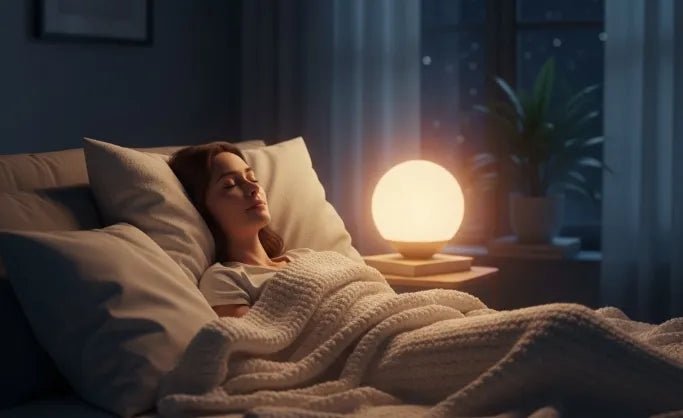 Cancer patient resting comfortably with night guard for teeth protection.”