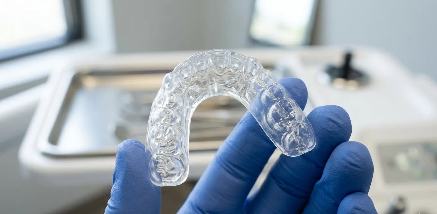 Clear custom dental night guard designed to protect teeth from grinding during sleep