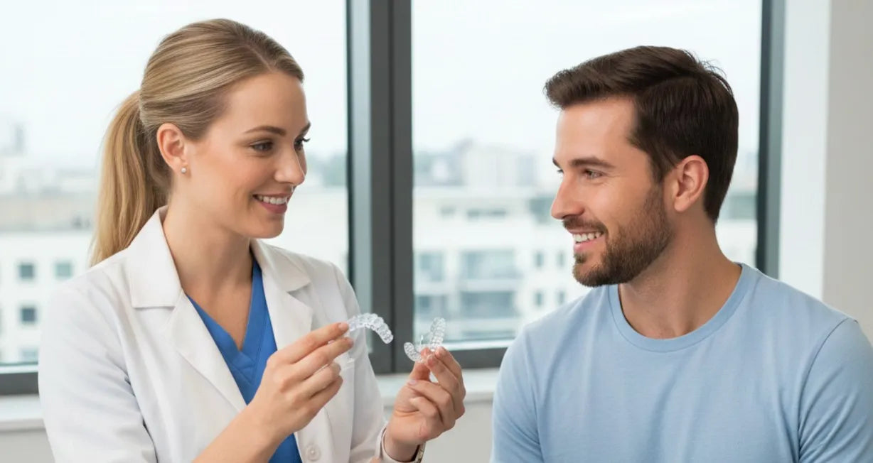 Orthodontist teaching proper retainer usage and maintenance