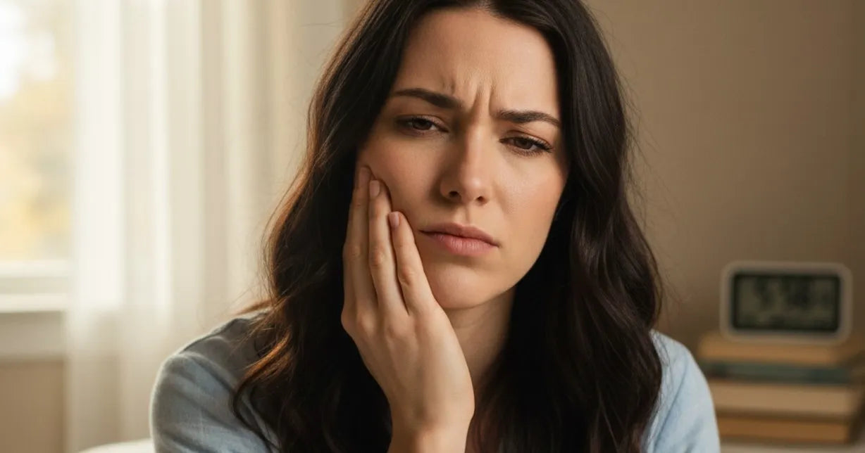 Person wearing NewSmile retainers seeking for jaw pain relief