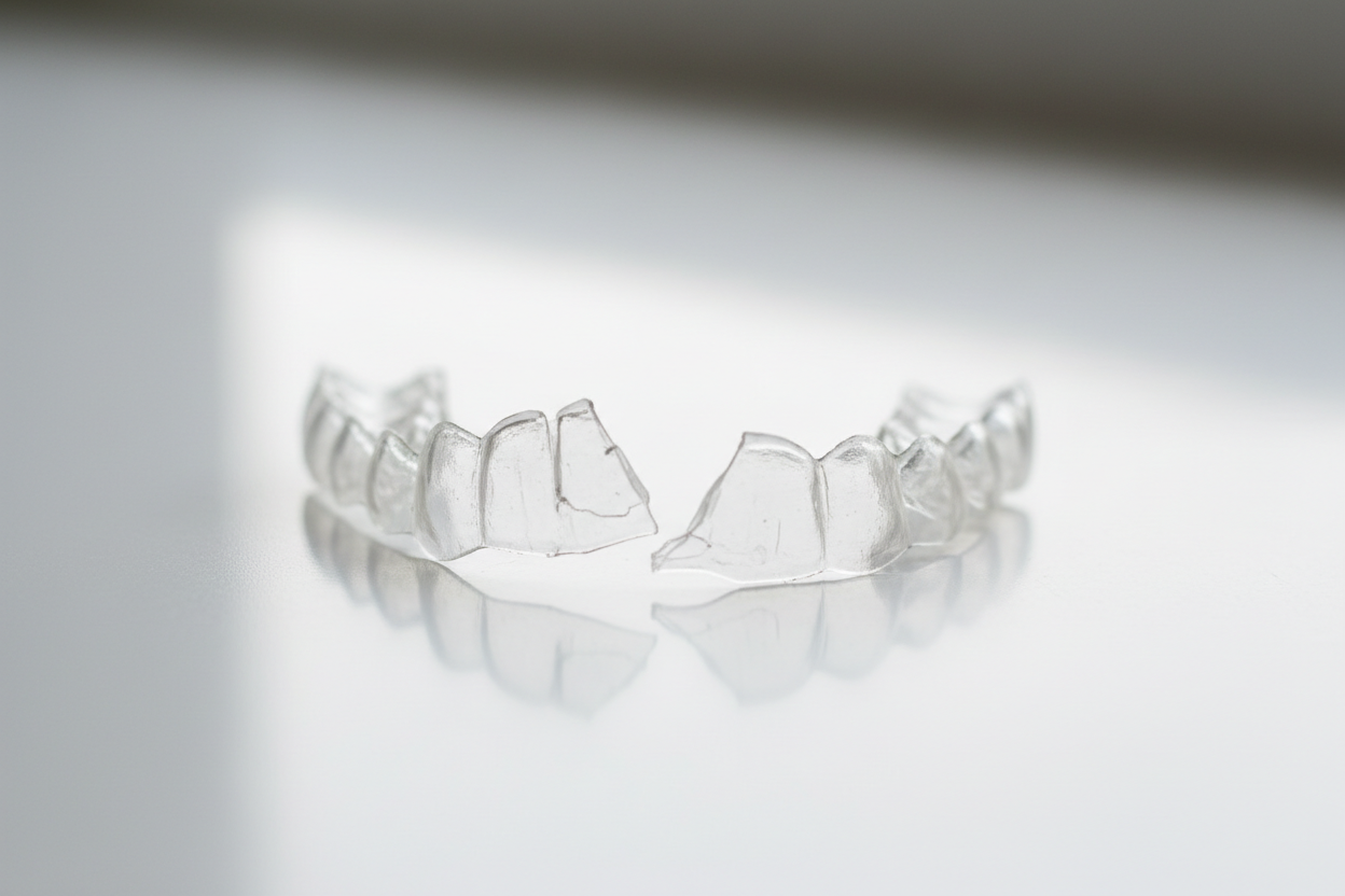 Broken orthodontic retainer on table
